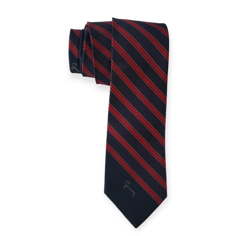 Givenchy Gentleman Paris Dark Blue Maroon Striped Signature Men's Necktie